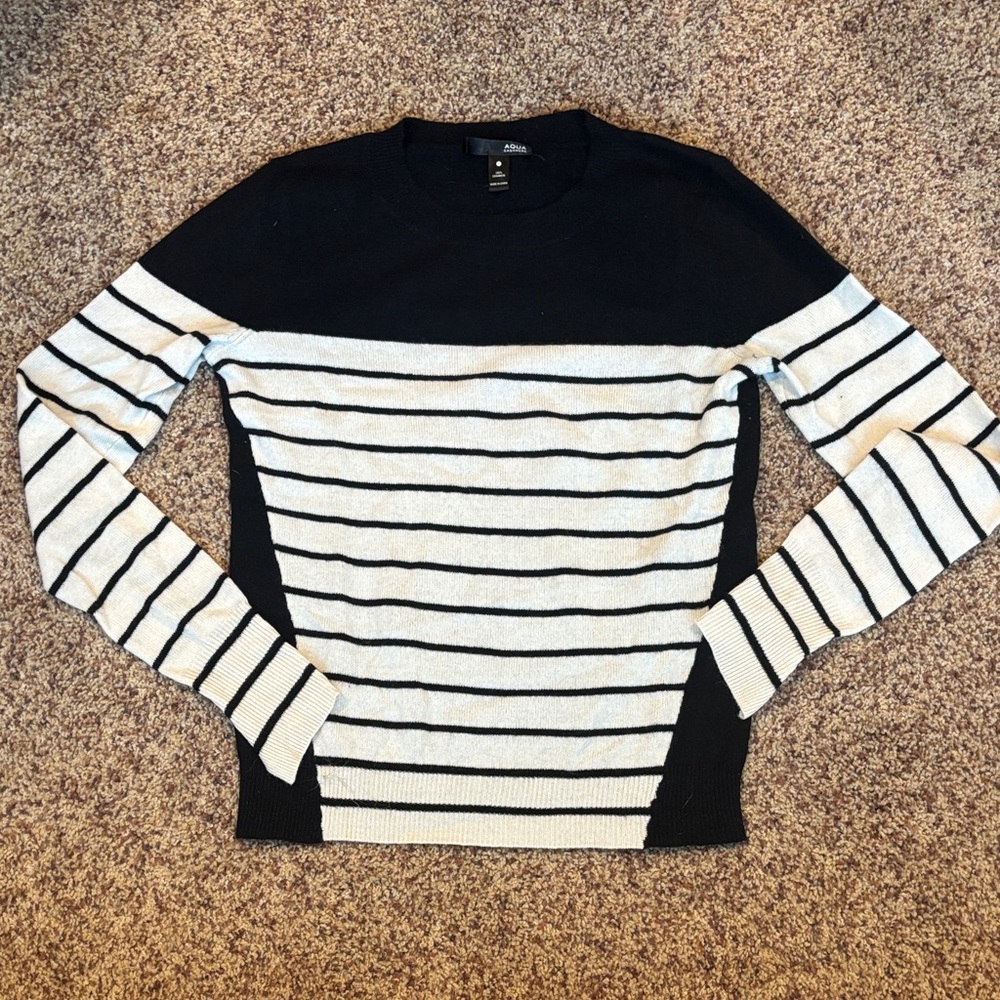 Black and White Striped Cashmere Sweater, Small